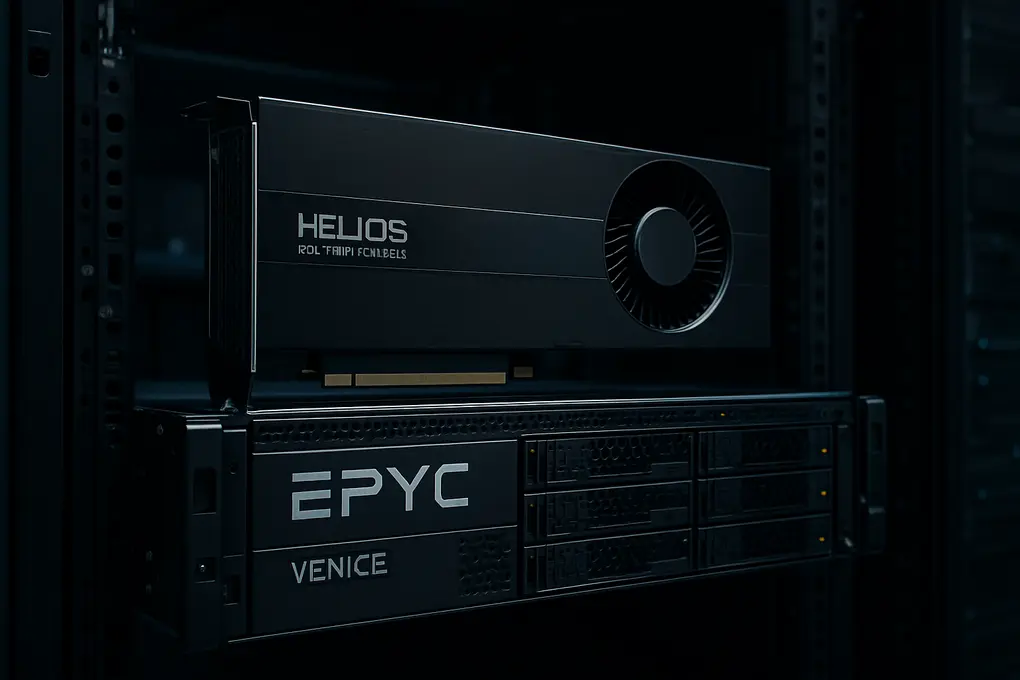 Helios con Instinct MI455X como plataforma rack-scale de AMD para IA en datacenter con MI400, Epyc Venice, UALink y 800GbE