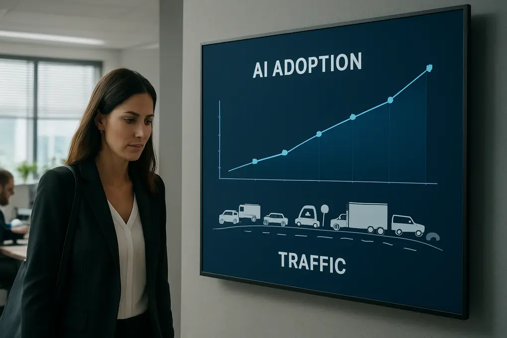 Declaraciones técnicas sobre adopción empresarial de AI, tráfico de red y necesidades de controles de seguridad