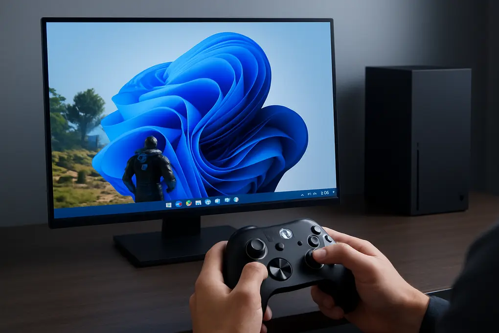 Xbox mode en Windows 11 con interfaz optimizada para controlador y cambio al escritorio