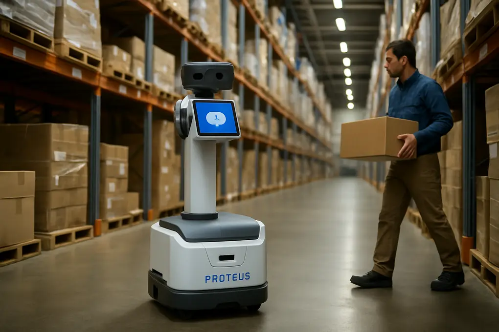 Robot Proteus de Amazon conversacional con IA para interacción por lenguaje natural en operaciones de logística